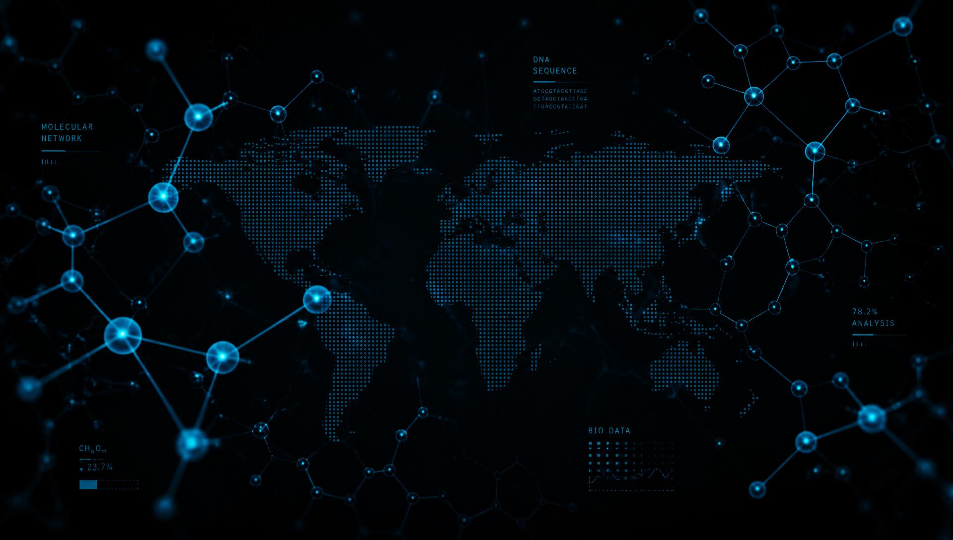 Representación abstracta de red global con nodos moleculares